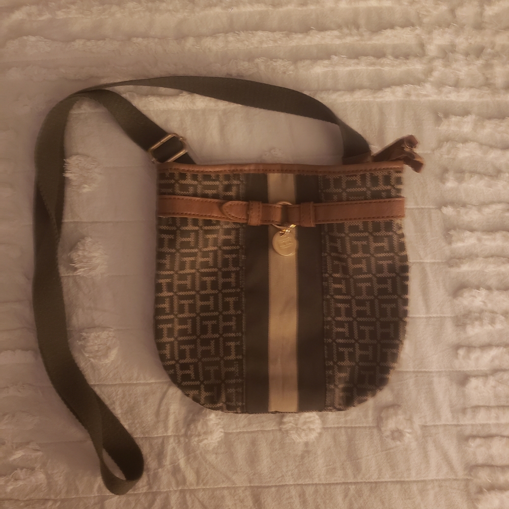 Tommy Hilfiger Olive and Brown Crossbody Bag